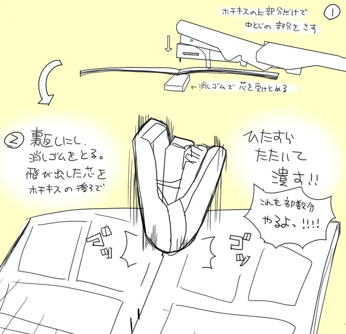 古の同人モノはコピー本を作る時、中綴じ用ホッチキスなんてなかったからこういう風に作ってた https://t.co/iU9lNALDwh