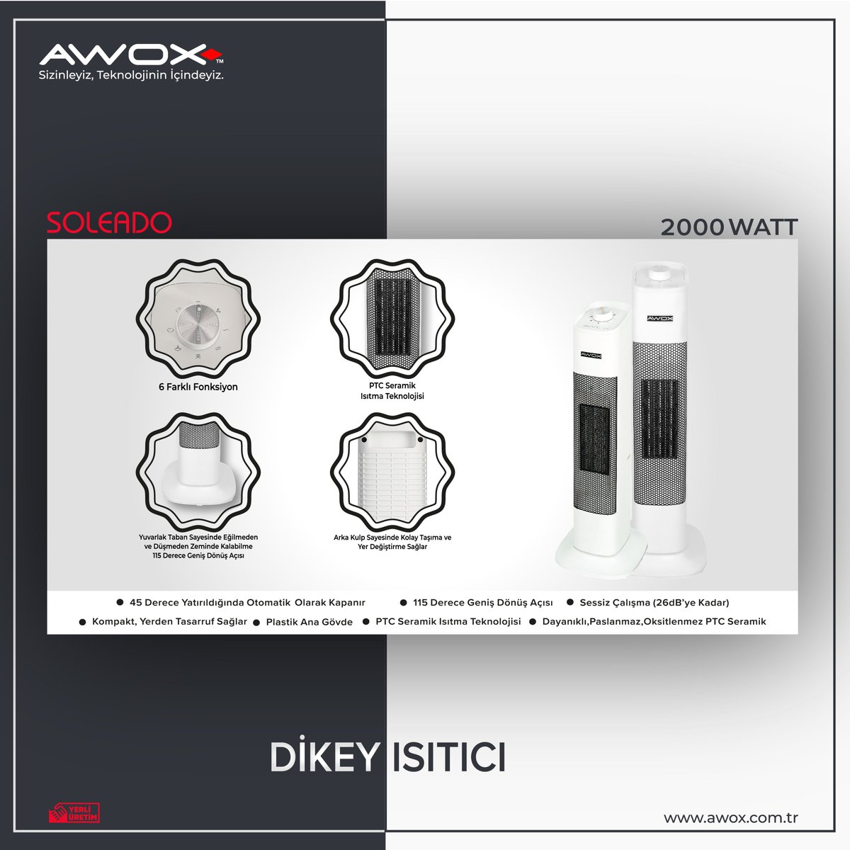 Awox : Soleado ve Ligero Dikey Isıtıcılar
Link :
awox.com.tr/soleado-x9503-…

#dikeyısıtıcı #heater #ısıtıcı #canholding #fanlıısıtıcı #küçükevaletleri #houseappliances #tectone #tectoneteknoloji #awoxküçükevaletleri #madeinturkey #yerliüretim
#heatertones