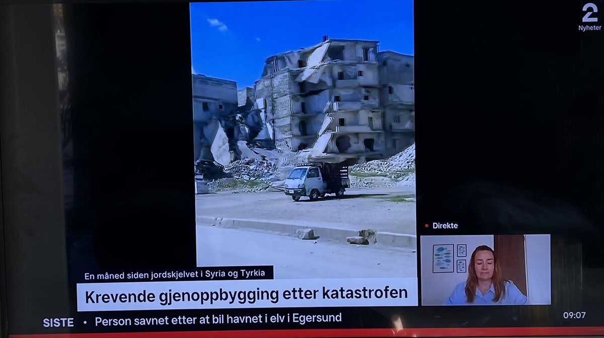 #Jordskjelvet: Det er en hardt prøvet befolkning i #Syria. Mange unge mennesker har mistet håpet, sier vår landdirektør Benedicte Hafskjold til <a href="/tv2nyheter/">TV 2 Nyheter</a> klokka 09.04. Kirkens Nødhjelp er i Syria med vann og reparere hjem, skoler, vannsystemer og klinikker.