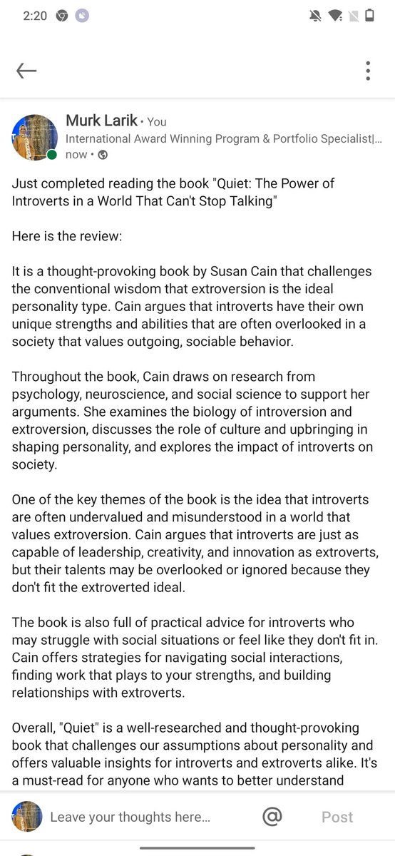 LarikMurk's tweet photo. Read and review the book "Quiet: The Power of introverts in a World that can't stop talking" by Susan Cain https://t.co/conBk6ZeHh