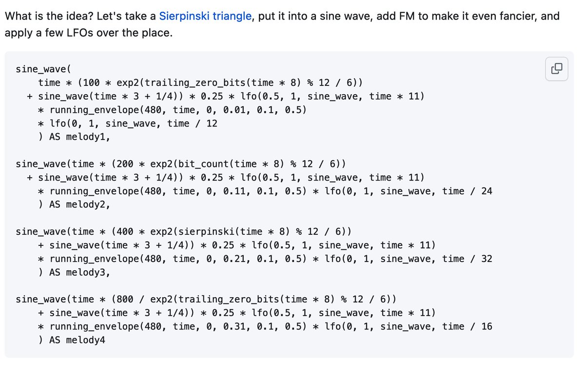NoiSQL — Generating Music With SQL Queries github.com/ClickHouse/Noi…