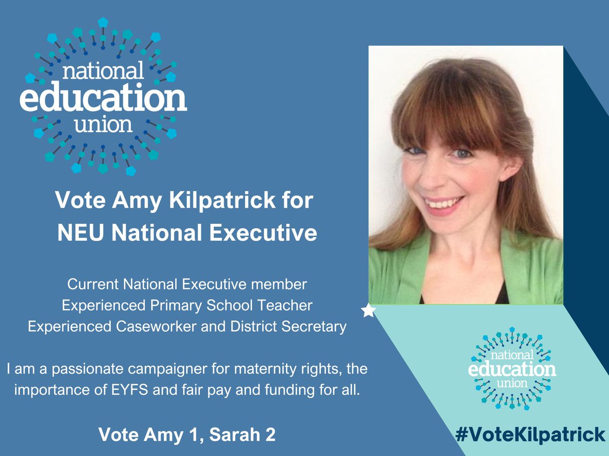 The ballot for regional executive seats has reopened. <a href="/sairskay/">Sarah Kilpatrick</a> and I are proud to have served on the NEC for the last two years and been so well supported in <a href="/NEUnorthern/">NEU Northern</a> and <a href="/york_neu/">NEU York</a> and <a href="/NEU_NorthYorks/">NEU North Yorkshire</a> 

Please do use your vote when the paper lands. 

#VoteKilpatrick