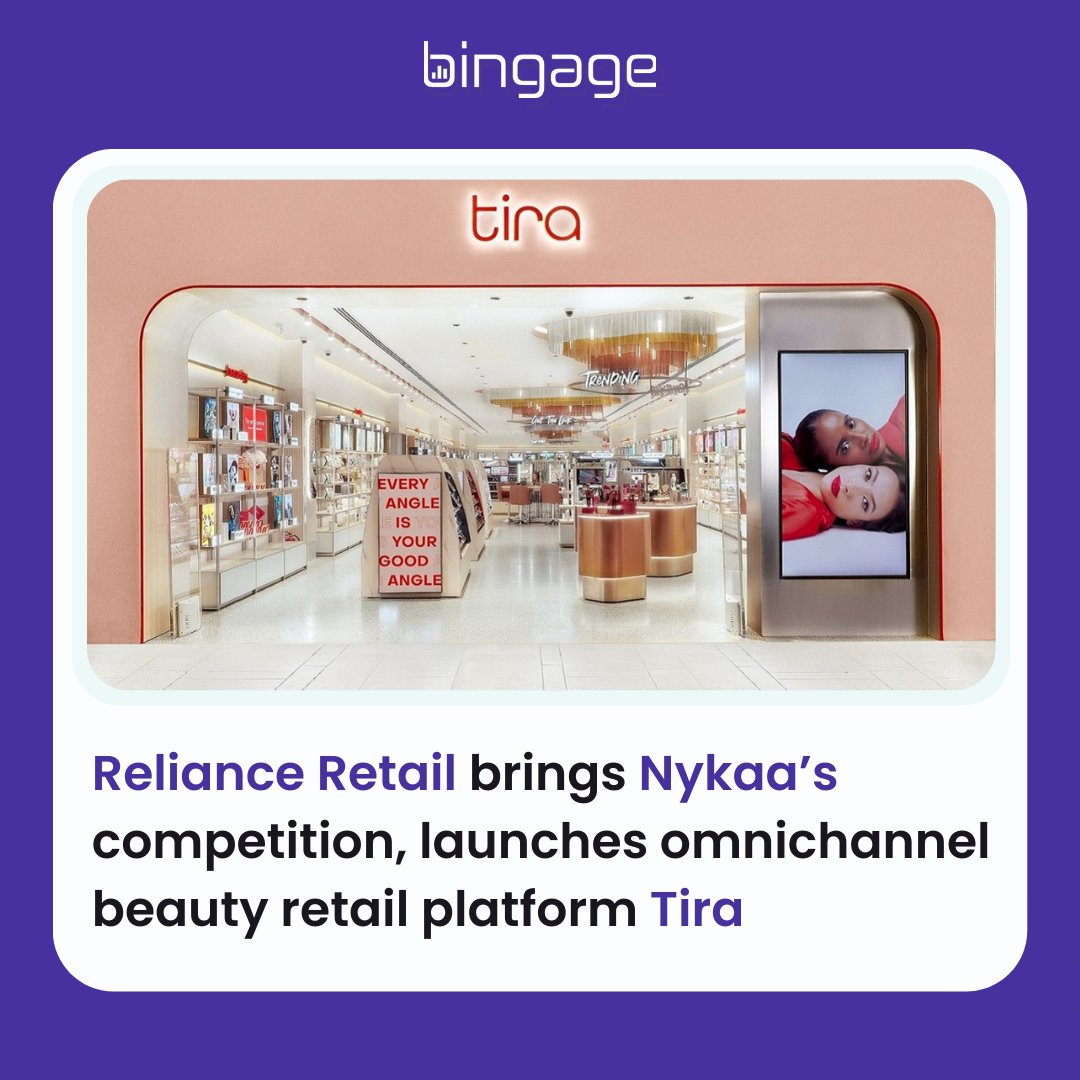 GetBingage's tweet photo. #RetailBuzz By Bingage 📃📃

India’s largest retailer Reliance Retail Limited announced the launch of Tira, an omnichannel platform for beauty products. With Tira’s launch, Reliance will be taking on Nykaa, Tata Cliq Palette,  and other players in the market for beauty products. https://t.co/1fHduuJqKw