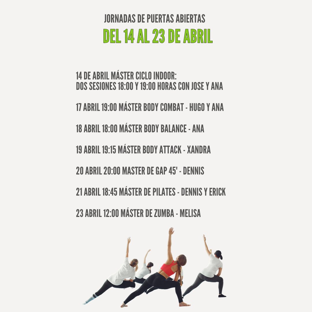 JOYFIT3CANTOS's tweet photo. En JOYFIT #TresCantos la semana del 14 al 23 de Abril disfrutaremos de las jornadas de puertas abiertas en la que podrás invitar a quien tu quieras o venir a probar nuestras clases. Las clases al aire libre. 

#JOYFIT #Puertasabiertas #Fitness #3Cantos

https://t.co/xLjlkR7Uwh https://t.co/zbEsTa4AV9