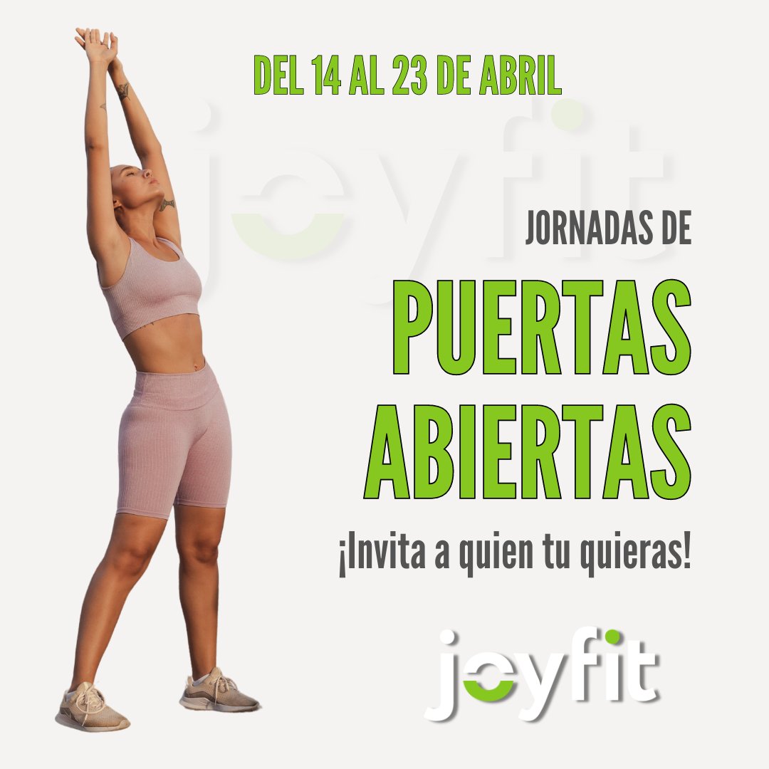 JOYFIT3CANTOS's tweet photo. En JOYFIT #TresCantos la semana del 14 al 23 de Abril disfrutaremos de las jornadas de puertas abiertas en la que podrás invitar a quien tu quieras o venir a probar nuestras clases. Las clases al aire libre. 

#JOYFIT #Puertasabiertas #Fitness #3Cantos

https://t.co/xLjlkR7Uwh https://t.co/zbEsTa4AV9