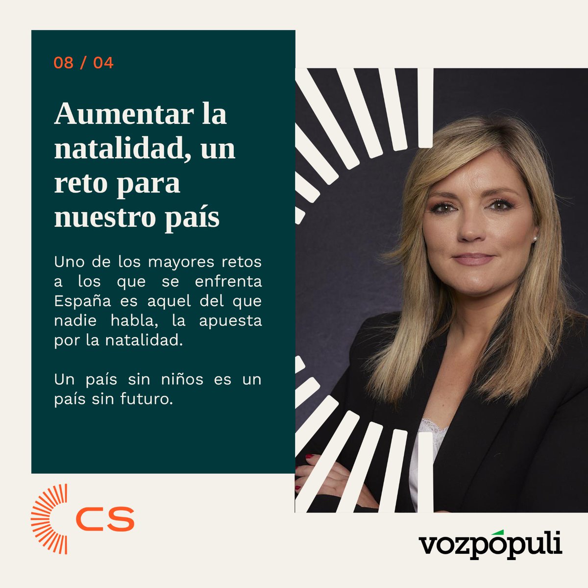 🗞️  <a href="/PatriciaGuaspB/">Patricia Guasp</a> escribe en <a href="/voz_populi/">Vozpópuli</a> sobre uno de los mayores retos a los que nos enfrentamos como país: la baja natalidad.

"El proyecto de modernización que merece España comienza con una apuesta decidida por proteger a todas las familias"

➕ vozpopuli.com/opinion/aument…
