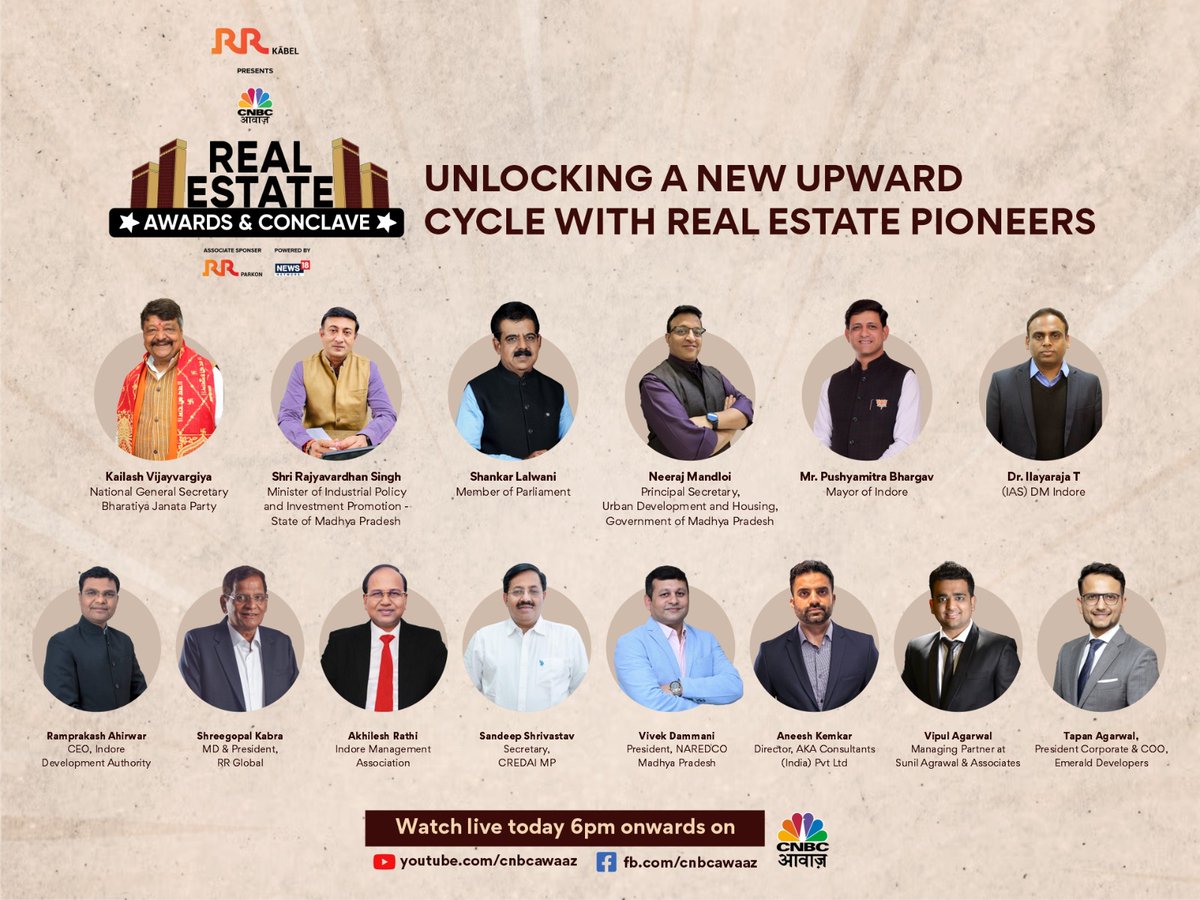 Mayor Shri @advpushyamitra will join a penal discussion on an important topic 'The Future of Urbanization: Role of Tier 2 Cities' on @CNBC_Awaaz today.

#CNBCAwaazREA2023