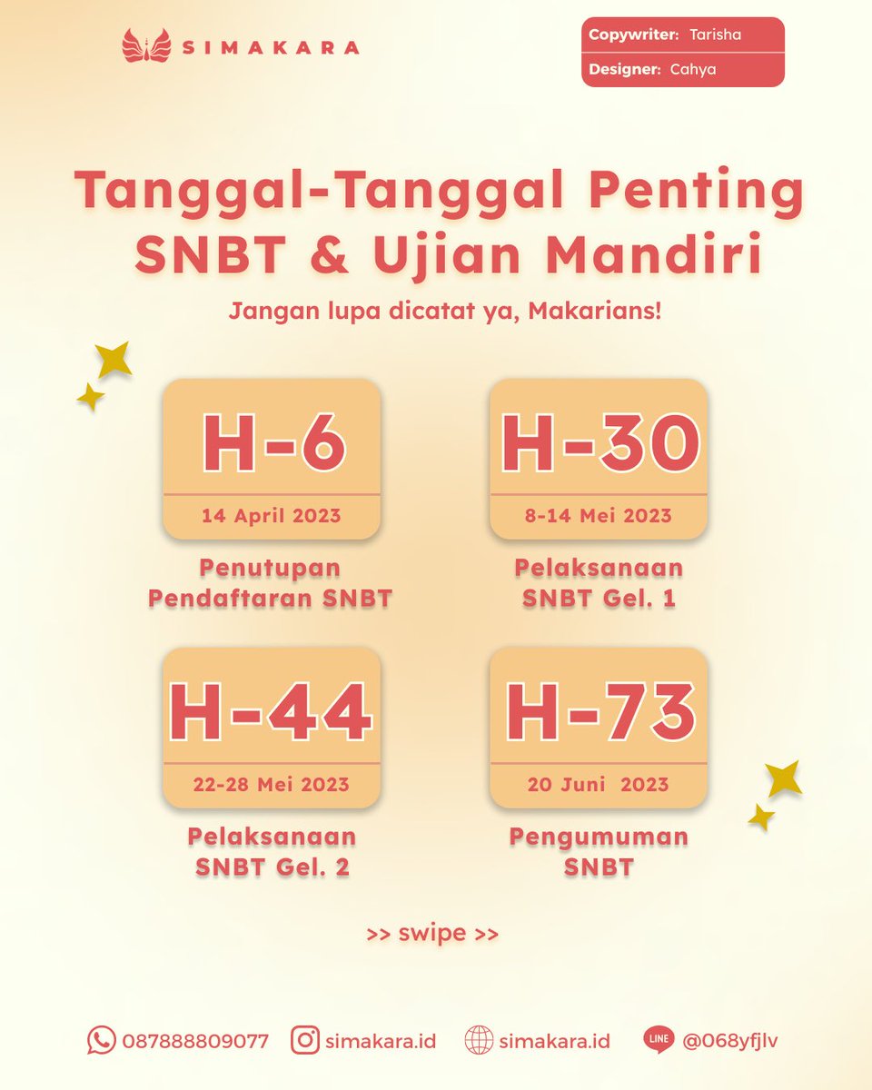 simakaraid's tweet photo. 📣TANGGAL-TANGGAL PENTING SNBT dan Ujian Mandiri❗️😱
Yuk dicatat, Makarians! jangan sampai ada yang terlewat ya!🫶
Share dan tag temanmu!😜
#snbt #ujianmandiri #utbk #sbmptn #utulugm #infoutbk #infosbmptn #infoujianmandiri #infosnbt #infosimakui #simakui #umundip #smitb https://t.co/QJW7Dp2AKT
