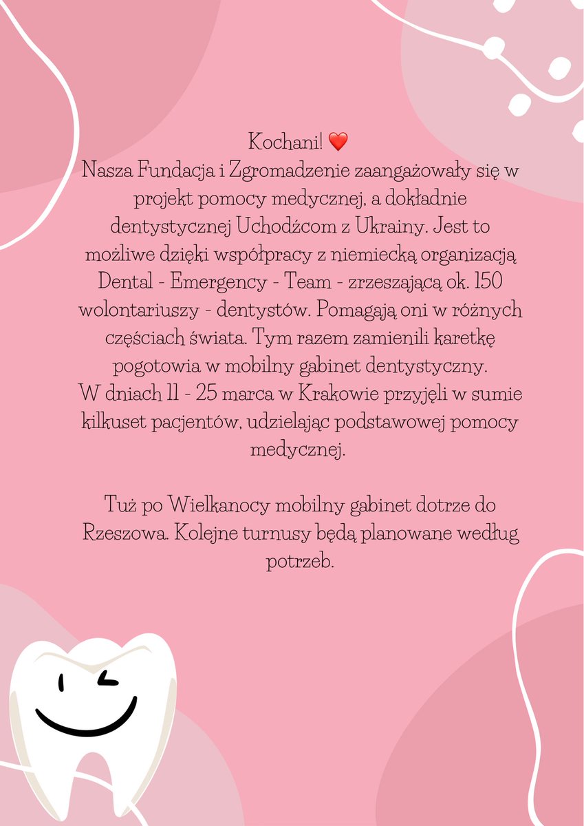 FundDominikanek's tweet photo. Pomoc dentystyczna dla uchodźców z Ukrainy dzięki współpracy z Dental - Emergency - Team. https://t.co/LyuFIR5e6H