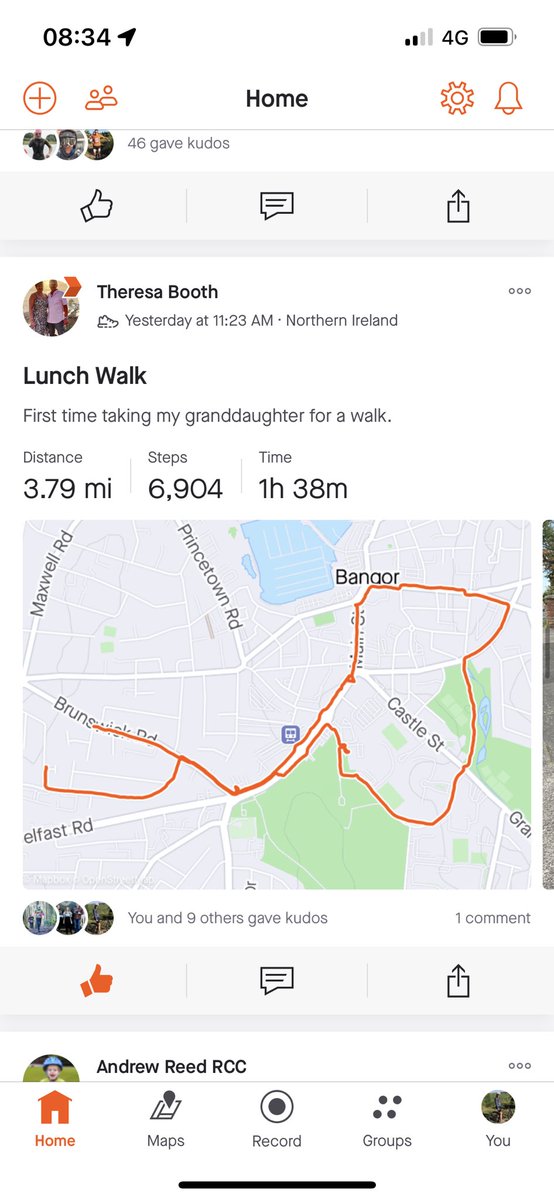 WMount's tweet photo. @TheresaB_Coach clocking up some impressive miles whilst in Ireland spending time with her newborn granddaughter 😍😍 20 miles already in the bag for the Gritcliffe Challenge @WmsHouse https://t.co/rWdXI5AIud