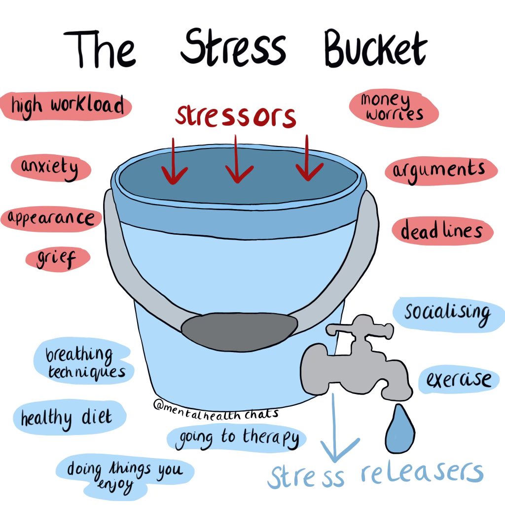 The stress bucket is one of my favourite tools to use with both adults and CYP 🪣 It can be helpful to look at the “taps” in your life and to incorporate more of these activities into your week. For me, this is things like going for a walk or reading. 🌞 #StressAwarenessMonth