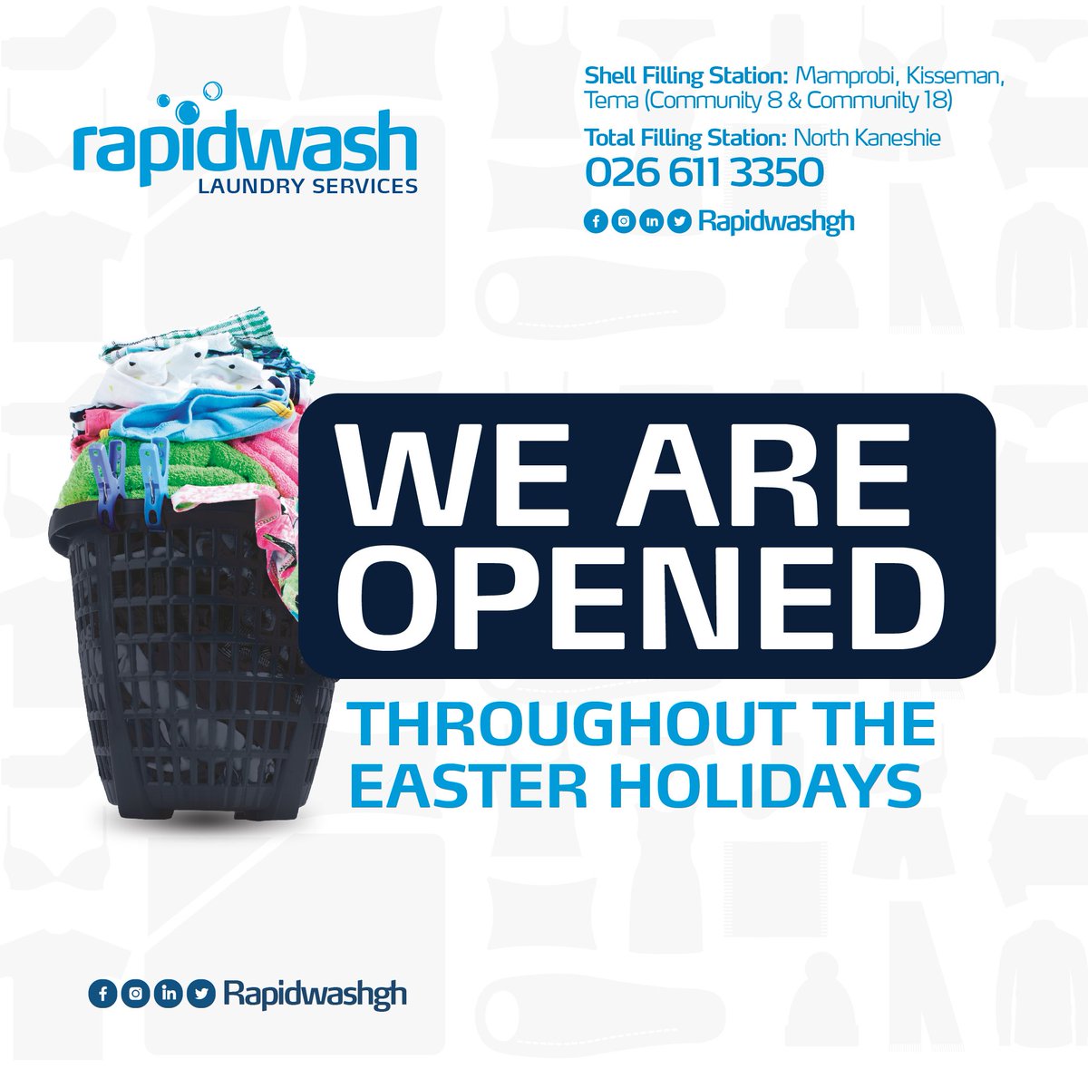 You got that right!
Tell a friend to tell a friend to tell another friend😉💃

Rapidwash laundry...wash more, worry less!

#rapidwashtrain #washmoreworryless #shellfillingstation #totalfillingstation #ghana #laundryservice #easter #affordable #convenient #nearyou