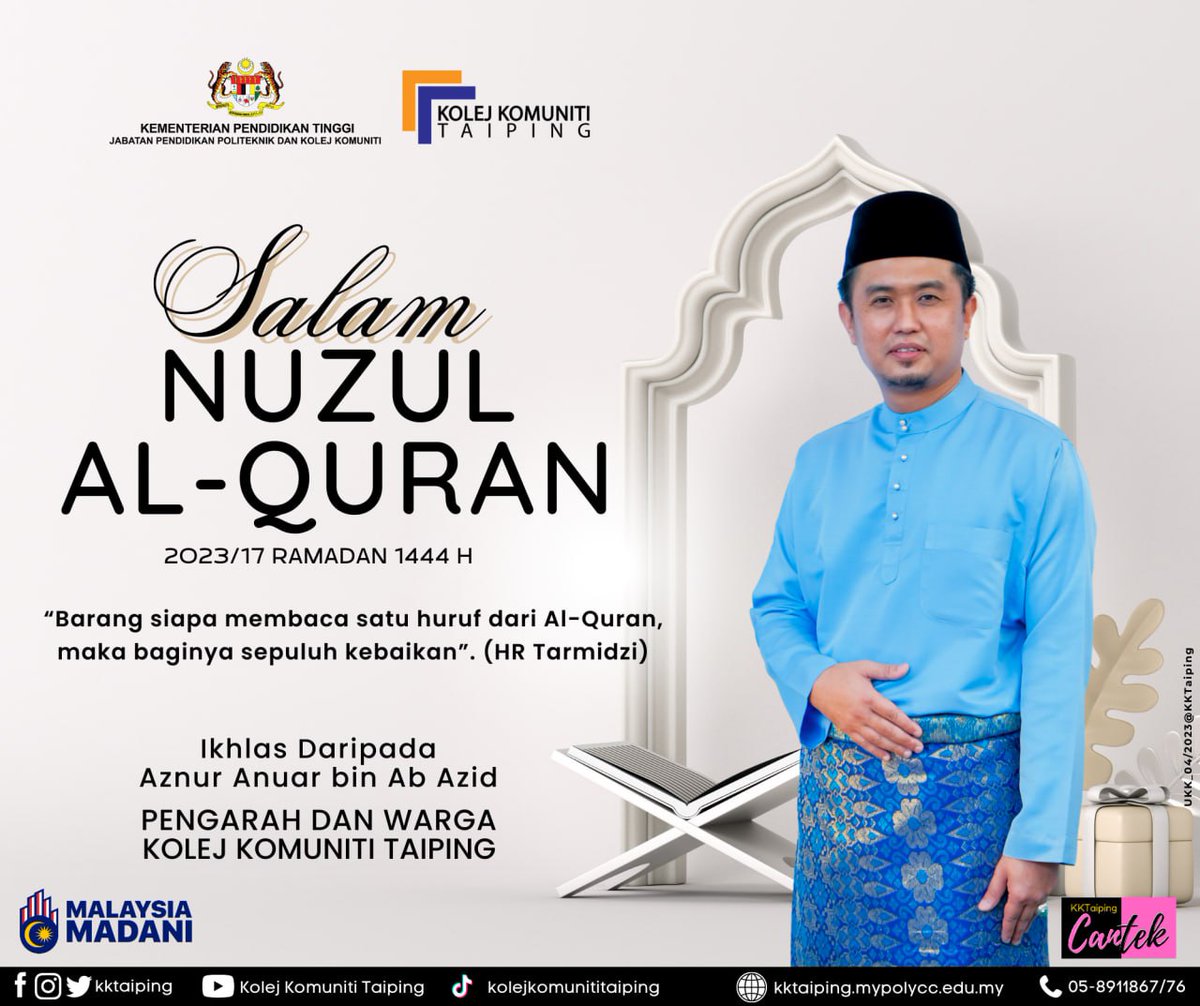 KKTAIPING's tweet photo. Salam Nuzul Al-Quran dan Selamat Beribadah bagi 10 Malam Terakhir Ramadan. https://t.co/G1Jal6EckS