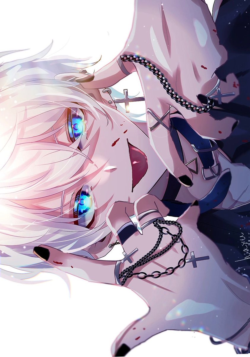 1boy male focus jewelry white hair blue eyes tongue solo  illustration images