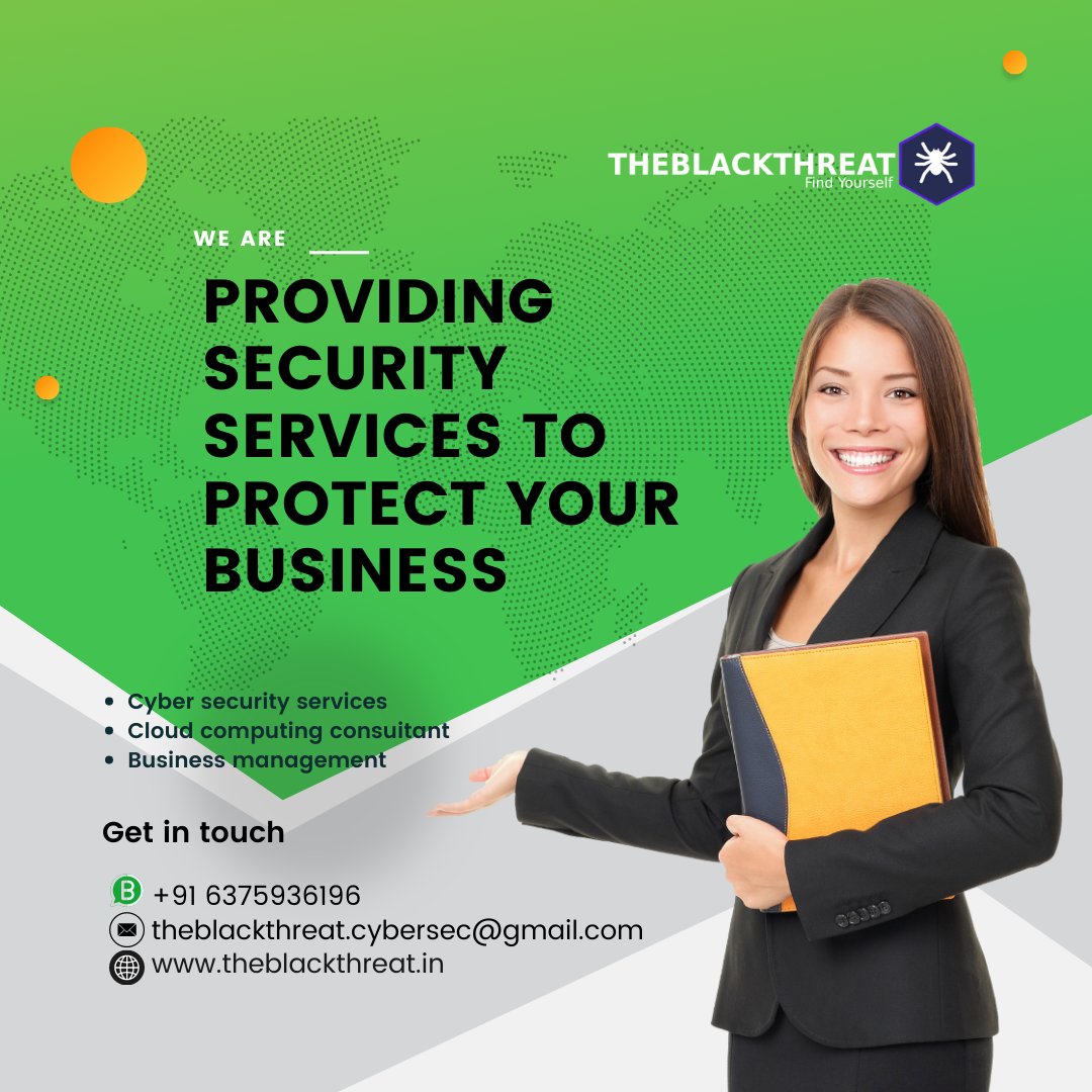theblackthreat's tweet image. Our security service offers expert protection to small businesses and IT companies. Our experienced security experts help safeguard your business and data from cyber threats like malware, phishing attacks, and data breaches.
#datasecurity #datasecurityconsulting
