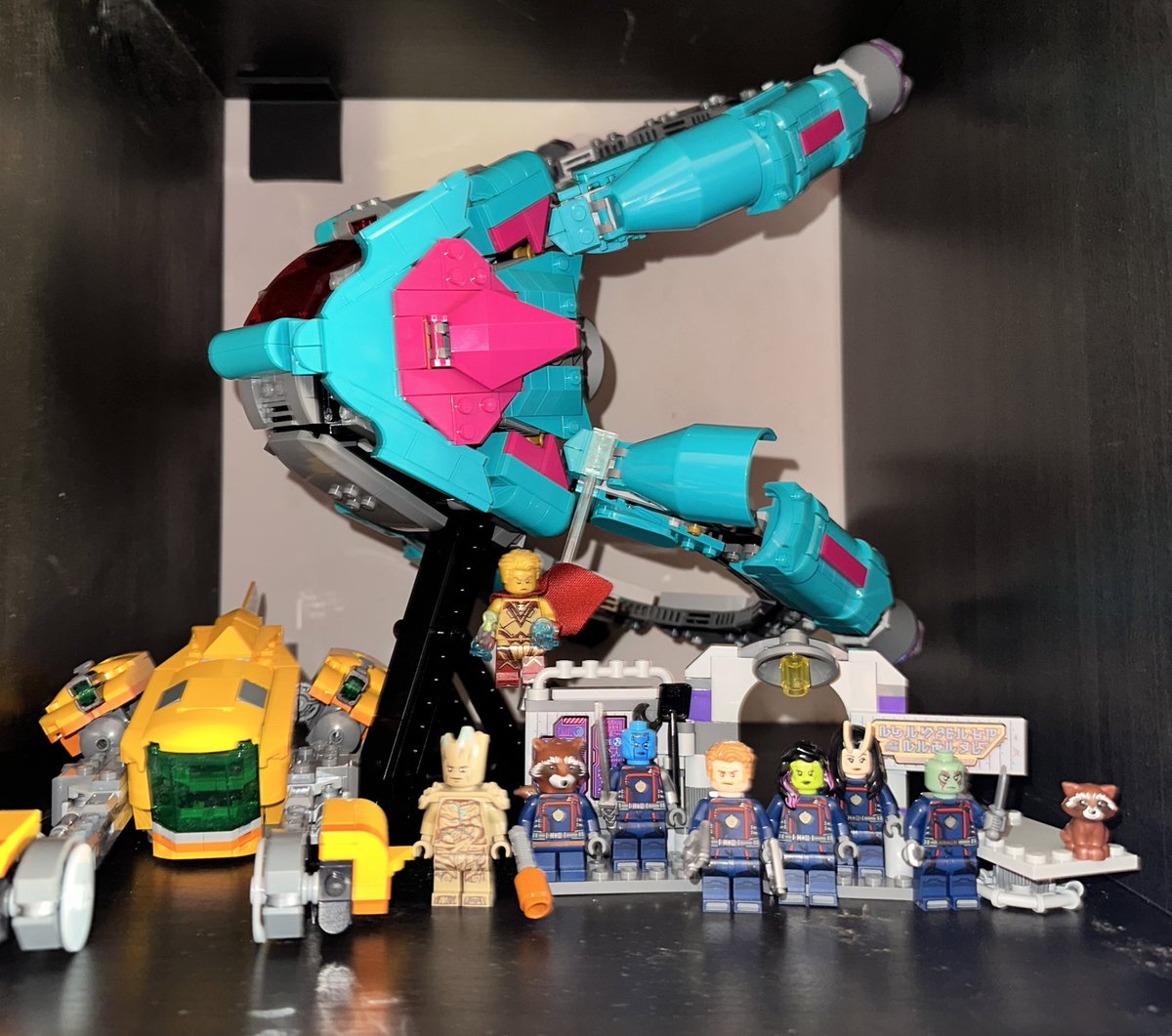 Guardians of the Galaxy Vol3
@lego @marvelstudios @marvel @bricksafol @brickafolmocs @guardiansofthegalaxy
Hey gang, finally put The Bowie on display with Rockets ship, the small Groot &amp; Star Lord set together.
I used the spare Star Lord to make a Gamora Minifigure for the team.