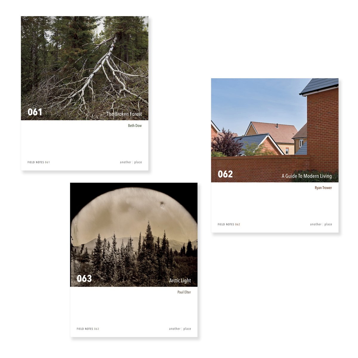AP__books's tweet photo. We're excited to announce that our latest three 'Field Notes' zines are now available to pre-order!  

'The Broken Forest' by @analogretentive 
'A Guide To Modern Living' by @ryantrowerphoto 
'Arctic Light' by @TinWheels 

Editions of 100, bag them here - https://t.co/0MogJbwq7G https://t.co/eXpVNFXj7H