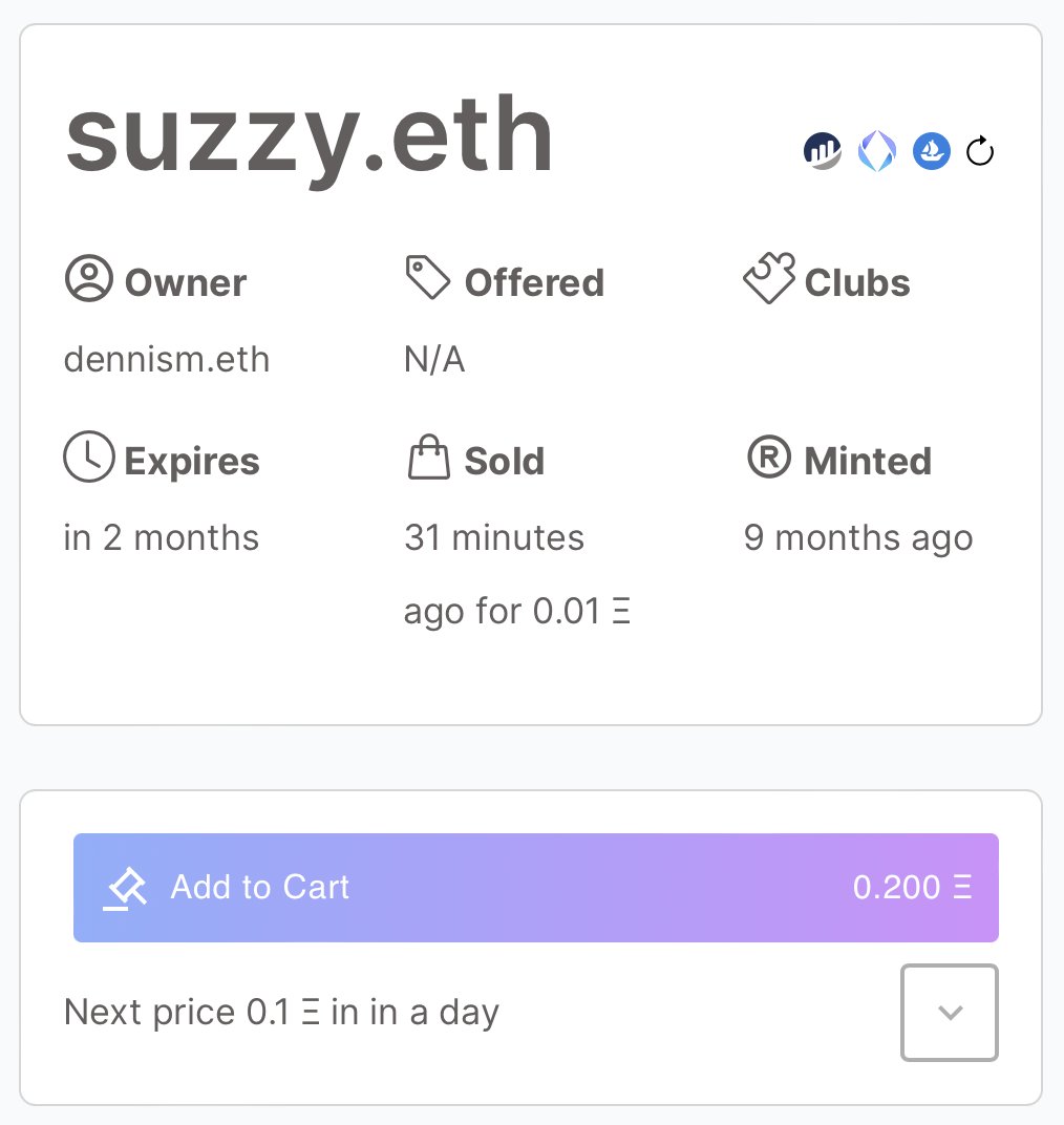 Bought and listed suzzy.eth for NameApes Clearance Club. Going to be 0.01 ETH in a few days.

Great buy for all the Suzy out there who wants a $5 a year .eth name.