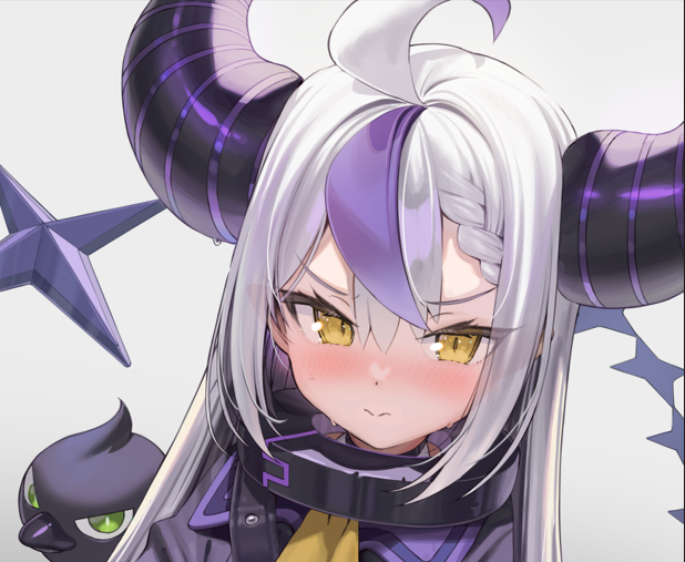 la+ darknesss 1girl horns streaked hair ahoge blush purple hair yellow eyes  illustration images