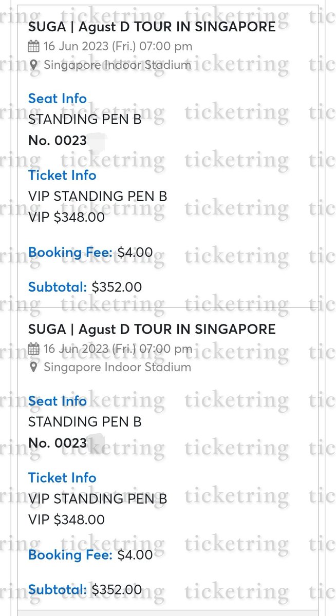 ticketring's tweet photo. SUGA | AGUST D D-DAY TOUR IN SINGAPORE PROOF 🩷

(Offline)
VIP Standing Pen C ×2
VIP Standing Pen B ×2

@ticketring https://t.co/GOiFtyiwbJ