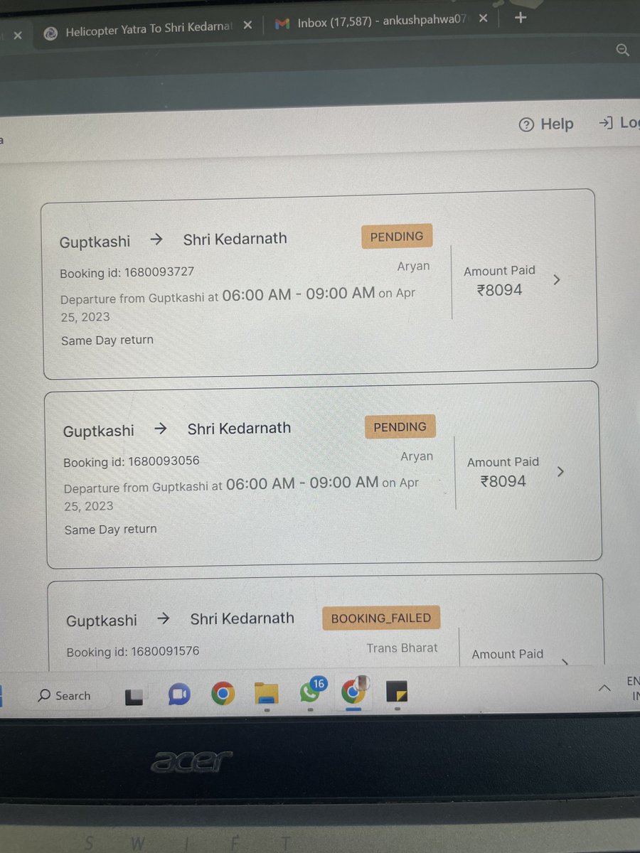 itsrealaks's tweet photo. Unable to understand what is happening with @IRCTCofficial @RailwaySeva website. 

At the time of booking helicopter for Kedarnath Yatra, it’s not going to the payment gateway and always shows either payment failed or pending. 

And don’t know how the tickets are decreasing ☹️ https://t.co/n4wkq79nuG