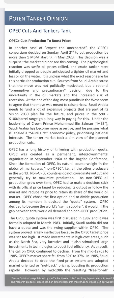 BullOnTank1's tweet photo. «OPEC Cuts And Tankers Tank

OPEC+ Cuts Production To Boost Prices»

New report out from @PotenPartners 

#oott #FinansTwitter $fro $hunt $oet $dht $eurn $insw $tnk $nat #scrubbers #tankers https://t.co/m293IOt6Zs