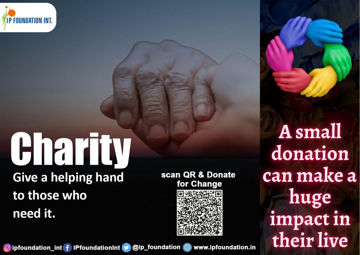 Charity Give a helping hand to those who need it...!

join us in the fight against hunger scan the QR code and donate

#fightagainsthunger
#IPFoundation #environment
#foundation #ngoindia #helpingpeople #myfoundation #women #chairty #nonprofitorganization #childdevelopment