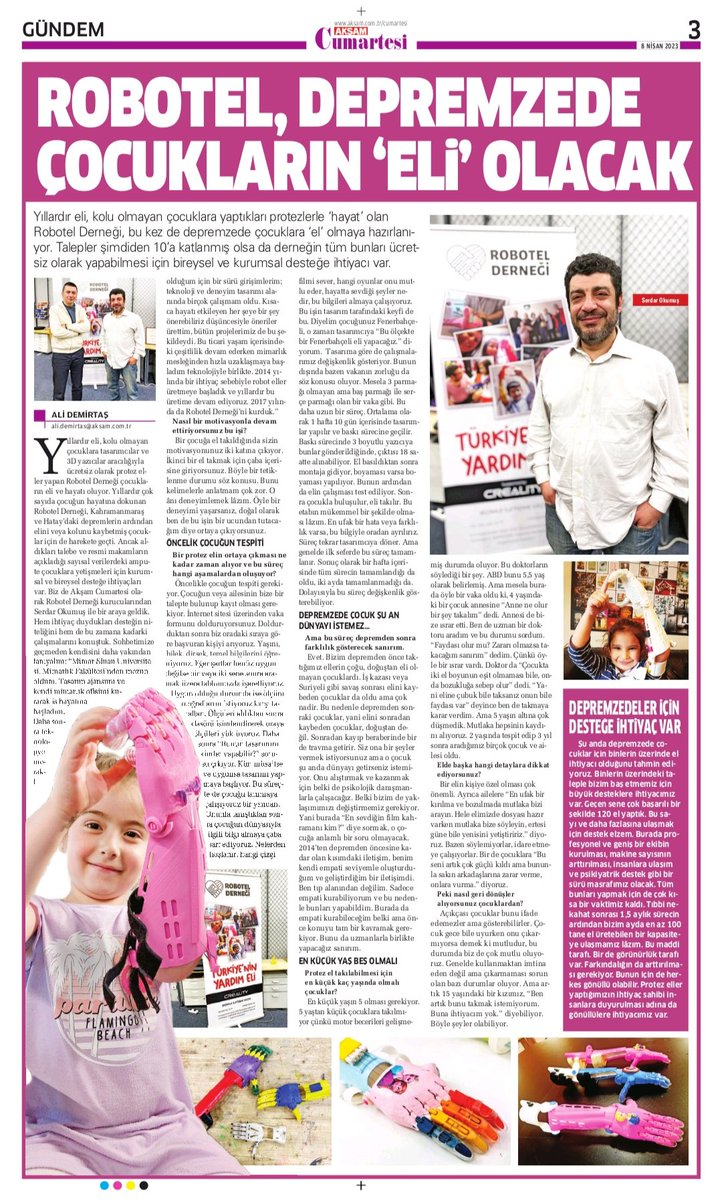 🌐 Bugün çok özel bir haberimiz çıktı... @AksamCumartesi gazetesi manşetten ve tam sayfa detaylı haber.
🦾 Hikayemizi derinlemesine dinleyip süreçleri de deneyimleyerek paylaşan Ali Demirtaş'a gönülden minnetlerimizi sunuyoruz 🦾