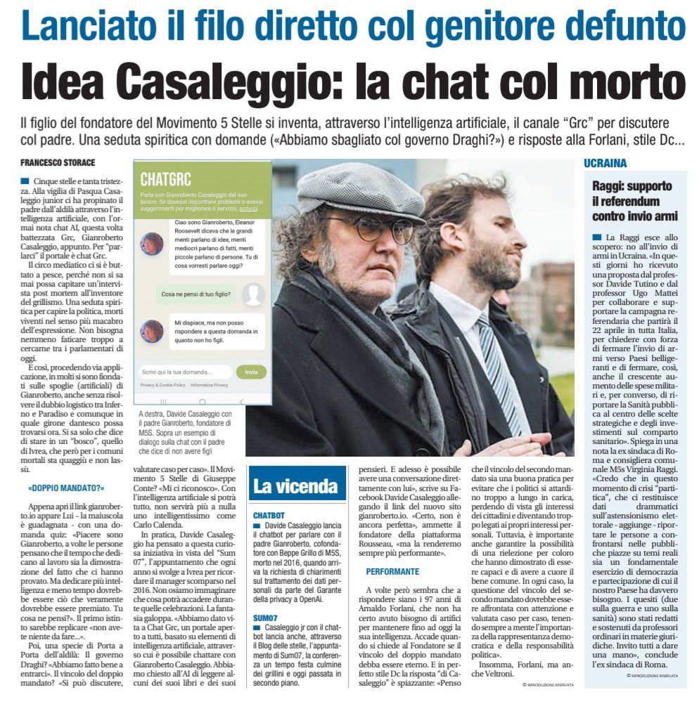 ChiodiDonatella's tweet photo. Siccome che i vivi non se li filano più ora i #5stelle provano a resuscitare i morti.
Si domandano e si rispondono nella #ChatGRC, "ideona" di #Casaleggio junior.
Una sorta di seduta spiritica 2.0, insomma.
@Storace: Ci mancava la #chat col morto... https://t.co/QFA3c70ou5