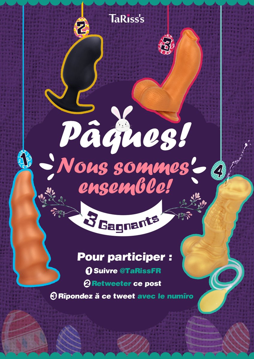🐰TaRiss’s - Pâques!🐰

🥕Nous avons des cadeaux pour vous ! 3 Gagnants !

💓Pour participer :
1⃣Suivre <a href="/TaRissFR/">TaRiss'sFR Stores🇫🇷</a>
2⃣Retweeter ce post
3⃣Répondez à ce tweet avec le numéro

⏰Du 8 avril au 13 avril

#Pâques #Easter #HappyEaster2023 #giveaway #godemiché #fisting #SexeAnal