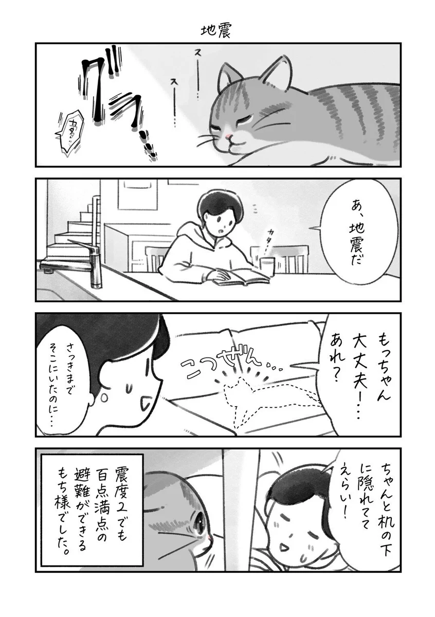 100点満点の避難！地震が起きたときの愛猫の行動を描いた「猫漫画」が話題に！
