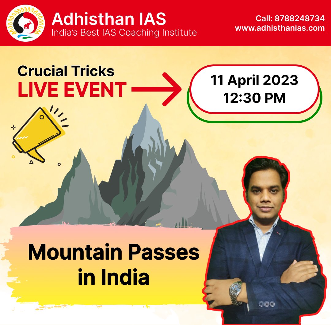 AdhisthanIAS's tweet photo. Get ready for an exclusive Live Event by Adhisthan IAS! 🎉🔥

Event Details:
📅 Date: 11th April 2023
⏰ Time: 12:30 PM

#UPSCPreparation #AdhisthanIAS #MountainPasses #IndianHistory #UPSCExam #FreeEvent #UPSCAspirants  #webinar #upsc2023 #ias2023 #devrajverma #devrajsir https://t.co/ipRCGUglf6