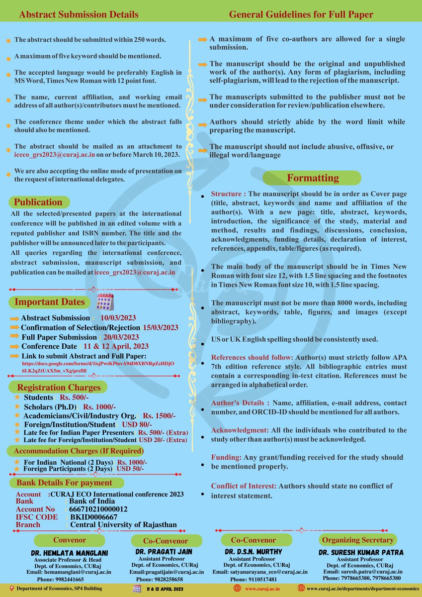 CURajasthan's tweet photo. Dept of Economics, C U Raj with ICSSR is hosting International Conference on "Growth, Resilience &amp; Sustainability in Uncertain World"11-12 April featuring leading experts. Don’t miss the opportunity of engaging in stimulating discussions. 
Prof. Anand Bhalerao 
Vice Chancellor https://t.co/tMN4R5y4Sq
