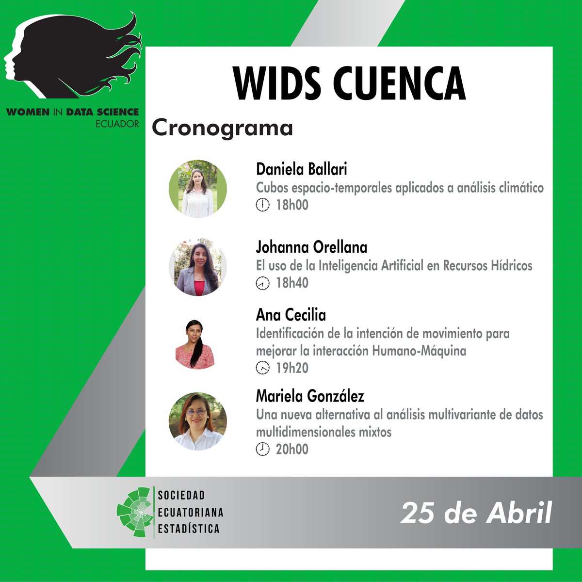 see_estadistica's tweet photo. 📌 Compartimos la agenta de #widscuenca
Este es un evento gratuito, las personas que se registren tendrán acceso a un certificado al final del #WiDSEcuador #WIDs2023
Encontrarás toda la información en: https://t.co/a25ckUg2Dj
Registro:
https://t.co/tpfzPkW7yR https://t.co/p77uF9zXvn