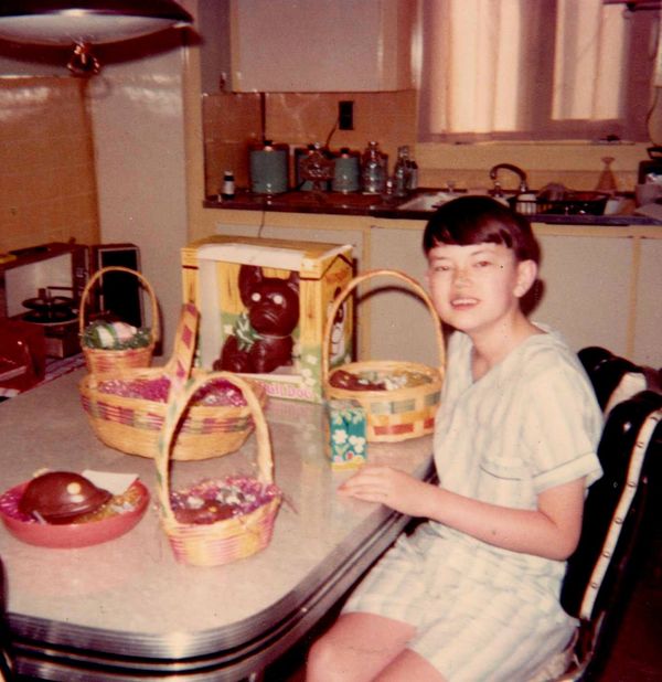 My Mongolian ancestry and the beginnings of my chocolate addiction are both clearly apparent in this Easter photo from 1968.  #Mongolia #MongolsEmpires #ancestryhour #ancestry #Easter #vintageeaster #chocolate