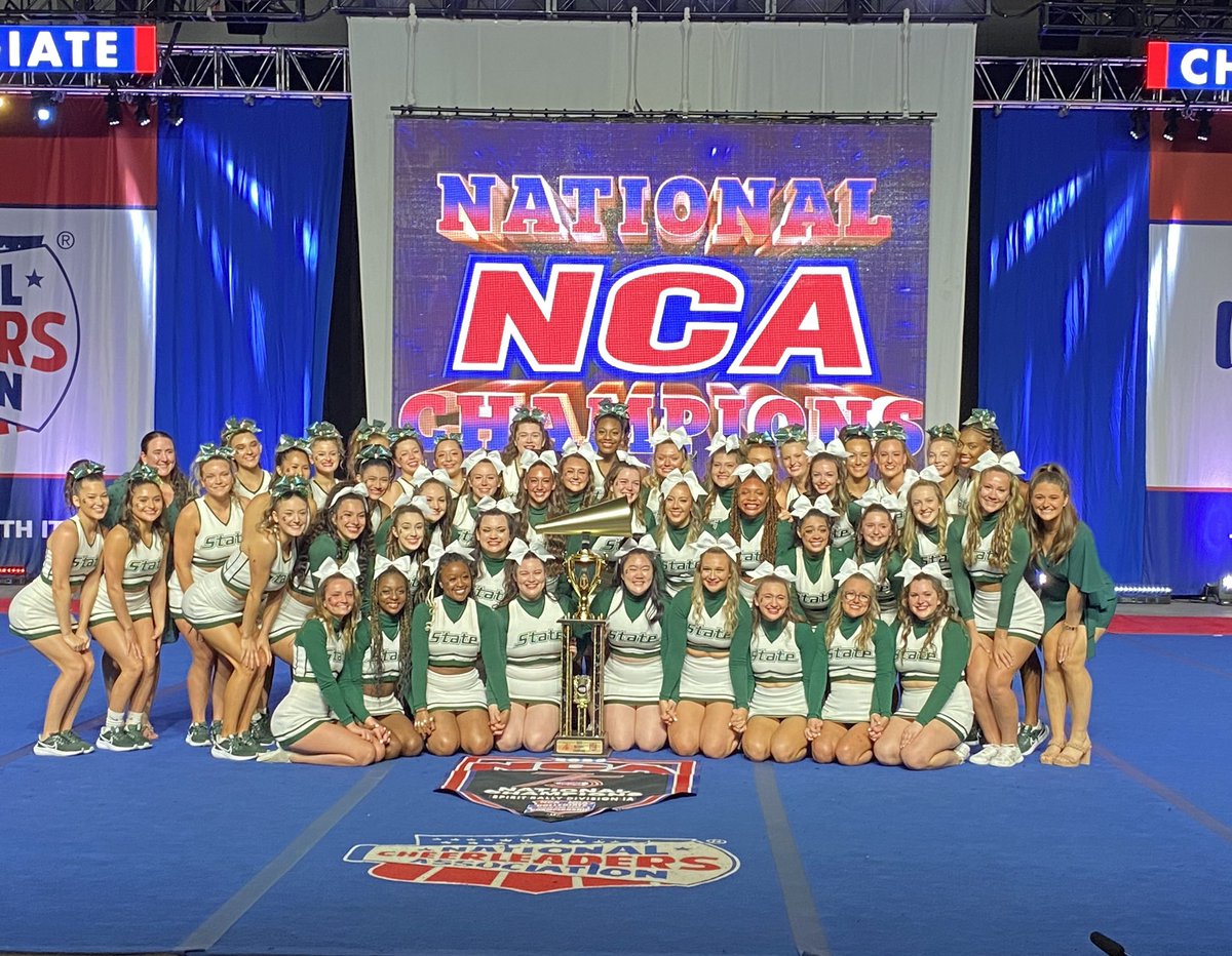ShannonLazovski's tweet photo. They did it!!! Congratulations Michigan State Cheer Spirit Rally Team! 1st place! #NCAcollege #msucheer #ncanationals #spartanstrong https://t.co/1bdJOvruJu