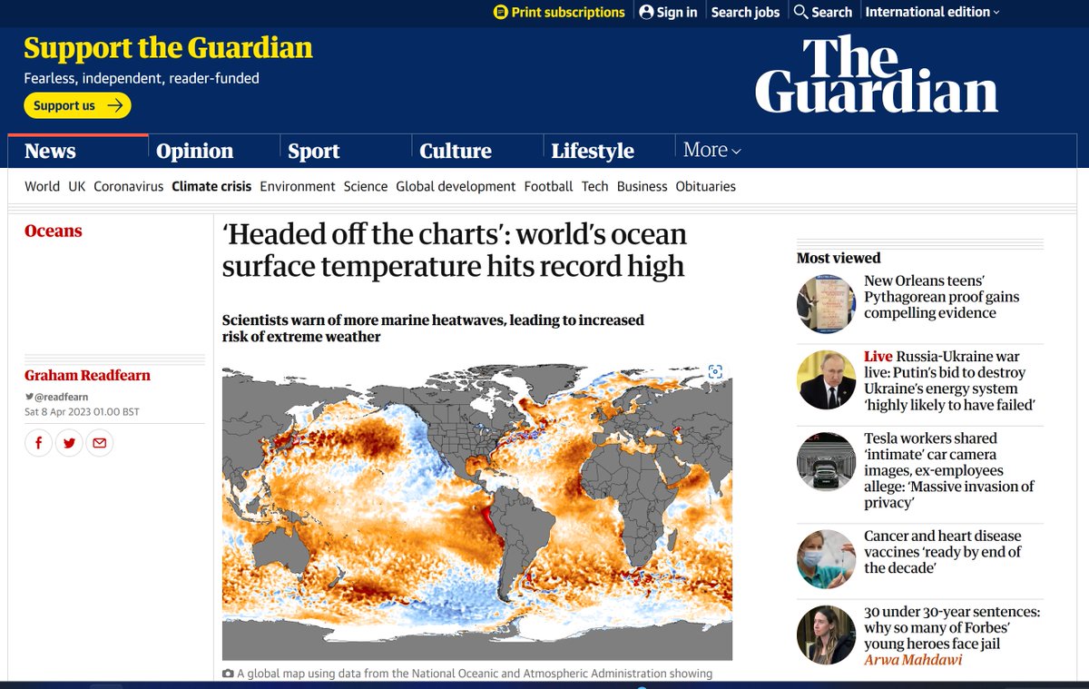 Mohammed Muharram (@mohamedmuharram) on Twitter photo The Guardian warns that world’s ocean surface temperature hits record high. #cliamtechange #bluehumanities <a href="/stevermentz/">Steve Mentz</a> The Guardian warns that world’s ocean surface temperature hits record high. #cliamtechange #bluehumanities <a href="/stevermentz/">Steve Mentz</a>