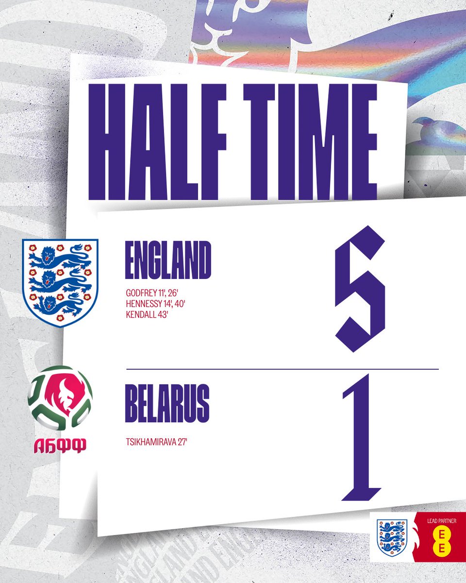 Lionesses's tweet image. Lively opening 45 minutes as our #YoungLionesses go into the break ahead.

Freya Godfrey (2), Alex Hennessy (2) and Lucia Kendall all on the scoresheet 👏👏