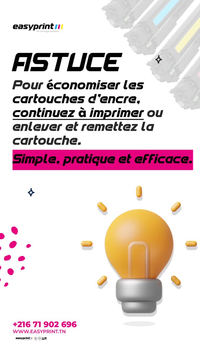EasyPrint10's tweet image. ASTUCE DU JOUR!
📷N'hésitez pas à nous contacter pour toute information complémentaire
📷 Tel: 71 902 696/94 709 242 .
#toners #tonercompatible #tonerslaser #cartouches #imprimantes #imprimantes_tunisie #Jetencre