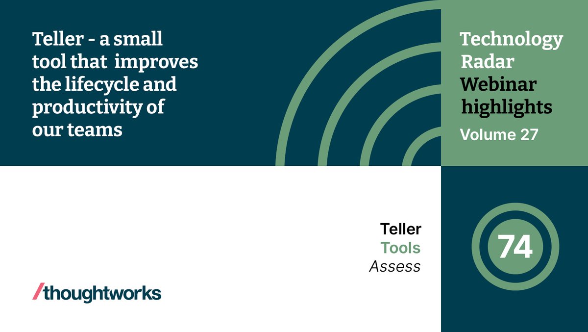 thoughtworks's tweet image. We're always on the lookout for tools that improve the lifecycle and productivity of our teams. #Teller, an open source tool helps developers working on cloud-native apps and multiple cloud providers keep their information secure. Learn more: thght.works/3Jcec65 #TWTechRadar