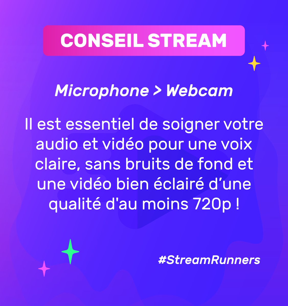 StreamRunnersFR's tweet image. #StreamTips

🔥 C'est la base en stream mais  soigner votre  vidéo et surtout votre audio ! 

🎙️ Une voix claire, sans bruits de fond et une vidéo bien éclairer puis cadrer, avec une qualité d'au moins 720p, sera bien plus engageant et agréable !