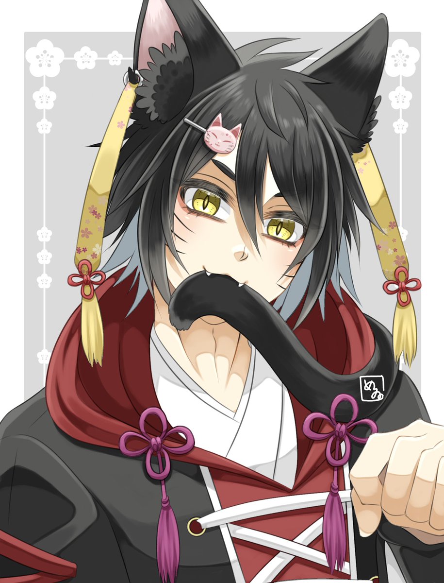 animal ears 1boy male focus cat boy slit pupils yellow eyes tail  illustration images