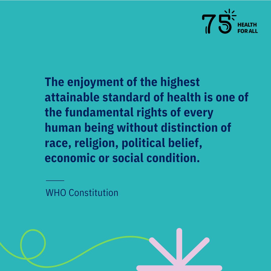 These words in the WHO Constitution are more powerful and relevant than ever. 

Read the WHO constitution: bit.ly/3KkhseT   
RT and share.💛💜💙#HealthForAll #WHO75