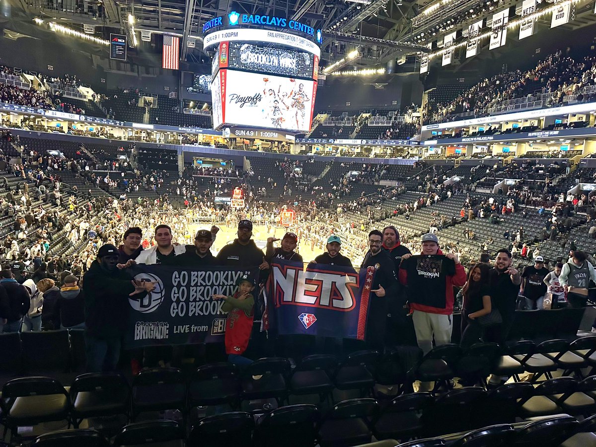 mgbushwick1's tweet photo. Only 1 more home game left in the regular season hopefully ,we extend some in the playoffs, throughout the ups and down there is no better section then the BK block to go through them with , 10 years of Brigade and growing #NetsWorld #TheBrooklynWay #BKBlock https://t.co/SlzoIa4GQE
