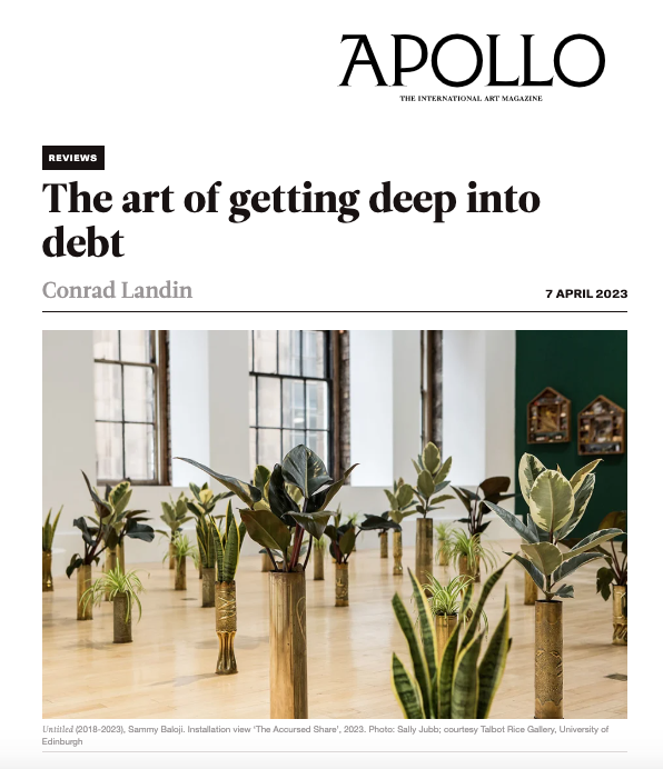 "It's hard to leave this exhibition about debt without feeling that these conditions have been in place for centuries."  by <a href="/conradlandin/">Conrad Landin</a>  in <a href="/Apollo_magazine/">Apollo Magazine</a> 

Read the full article here  👉  ow.ly/2aNr50NEx69

#TheAccursedShare #TalbotRice