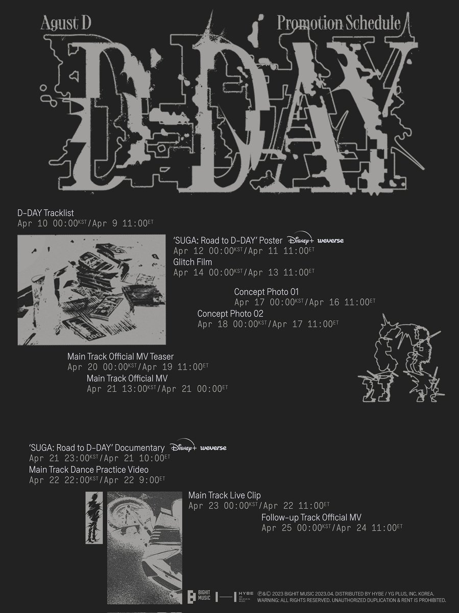 sugadboy's tweet photo. — AGENDA PROMOCIONAL DE 'D-DAY', PRIMER ÁLBUM EN SOLITARIO DE #AgustD 

↓ Horarios #SUGA #슈가 #D_DAY https://t.co/4x5x3kMKc3