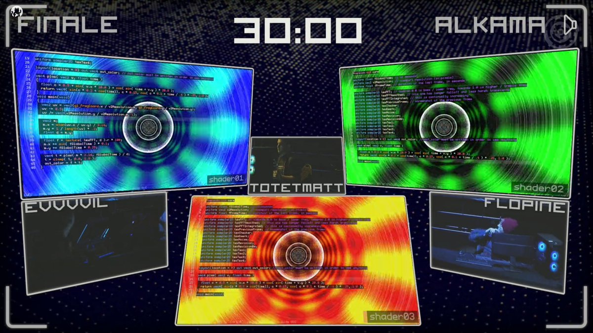 FL1NE's tweet image. Evvvvil vs. Totetmatt vs. Flopine
#revisionparty2023 #glsl #Livecoding