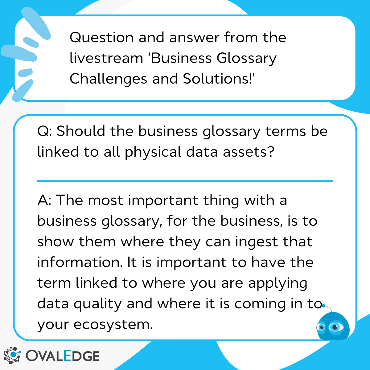 OvalEdgeData's tweet image. Should #businessglossary terms be linked to all physical data assets? You asked, and we answered!

If you would like to rewatch the entire livestream, Business Glossary Challenges and Solutions, you can find it on the OE YouTube channel. 

👀 hubs.ly/Q01JPQ3l0

#data