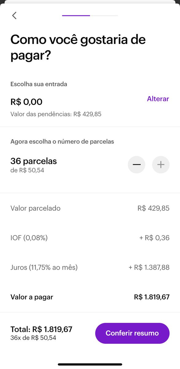 flaviogarag's tweet photo. Cara eu fiz uma simulaçãode parcelamento do meu cartão só por curiosidade
Isso aqui é criminoso
Um país que permite que um banco faça isso aqui jamais vai sair do buraco https://t.co/1wgVkE6b8M