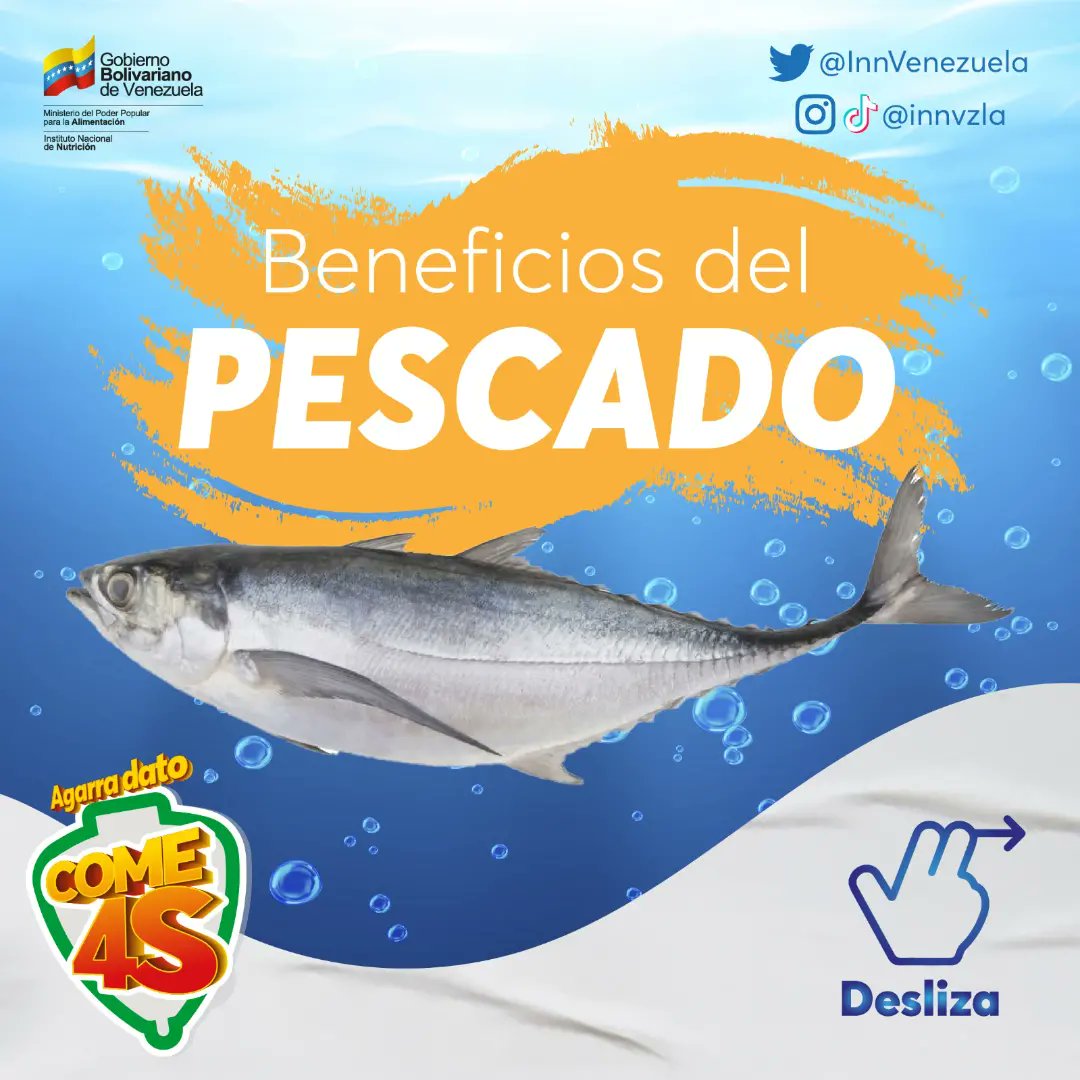 InnVenezuela's tweet photo. #AgarraDato y conoce estos beneficios de comer pescado 🐟🐠 y empatate en la onda 4S.

#AgarraDatoCome4S

#PuebloEnAmorYPaz https://t.co/FXN7tUPX6S